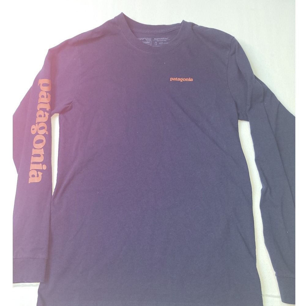 Patagonia Responsibili-Tee Long Sleeve Shirt Mens Small Navy Blue Orange 2724